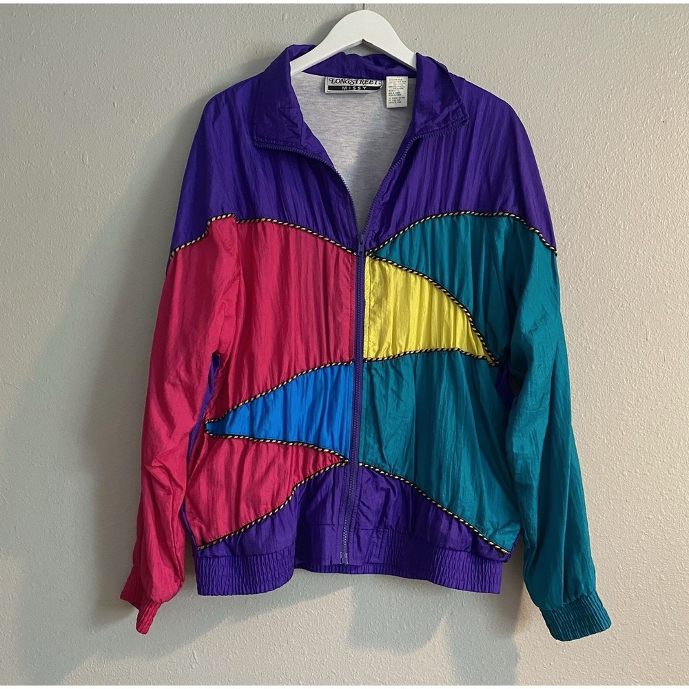 Vintage 90s Longstreet Missy Colorblock Windbreaker Retro Sporty Aesthetic Large